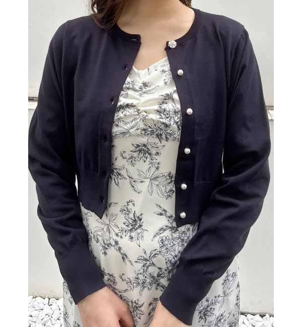 MERCURYDUO「ビジューボタンニットカーディガン」|カーディガン|ネイビー