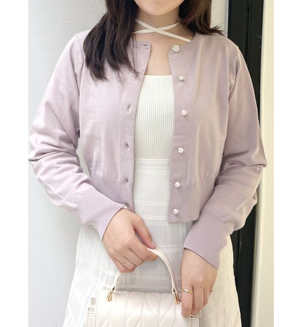 MERCURYDUO「ビジューボタンニットカーディガン」|カーディガン|ベージュ