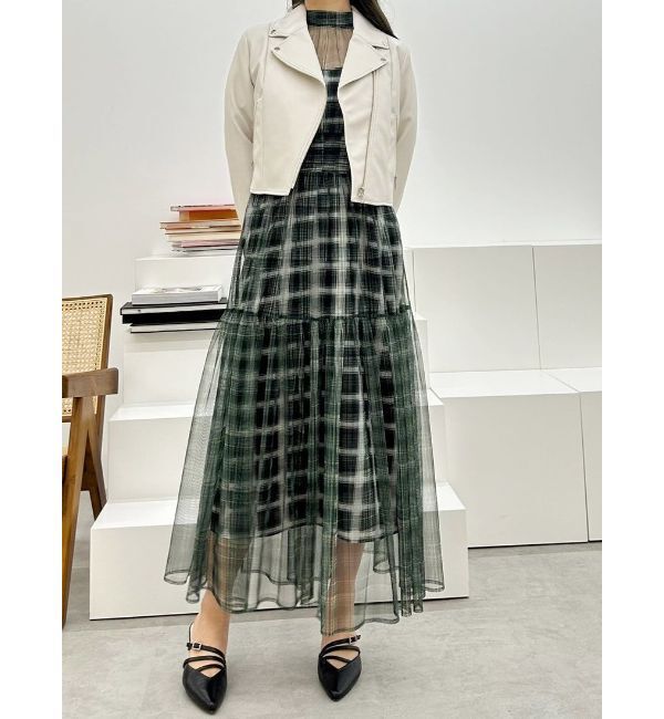 MERCURYDUO「2WAYチェックチュールワンピース」|ワンピース|