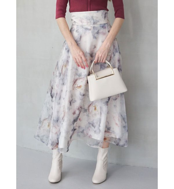 MERCURYDUO「アートフラワープリントフレアスカート」|スカート|アイボリー