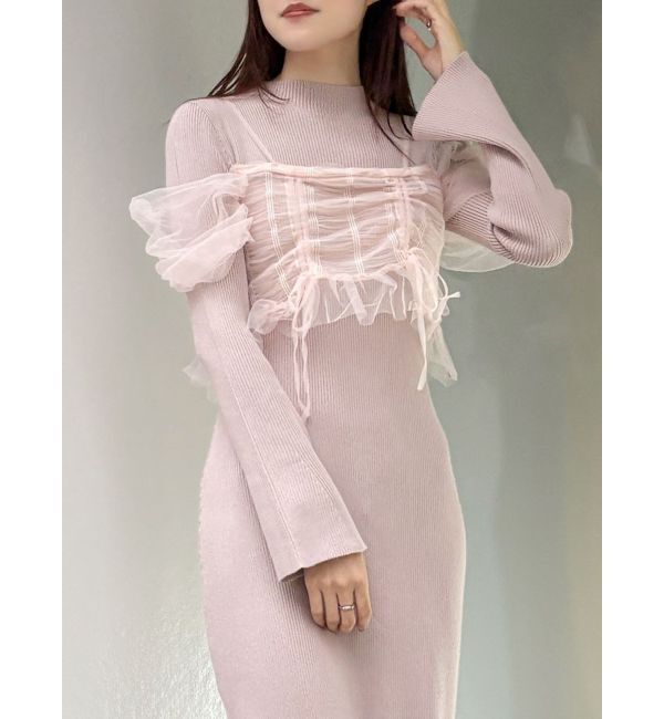 MERCURYDUO「シャーリングビスチェニットワンピース」|ワンピース|ベビーピンク