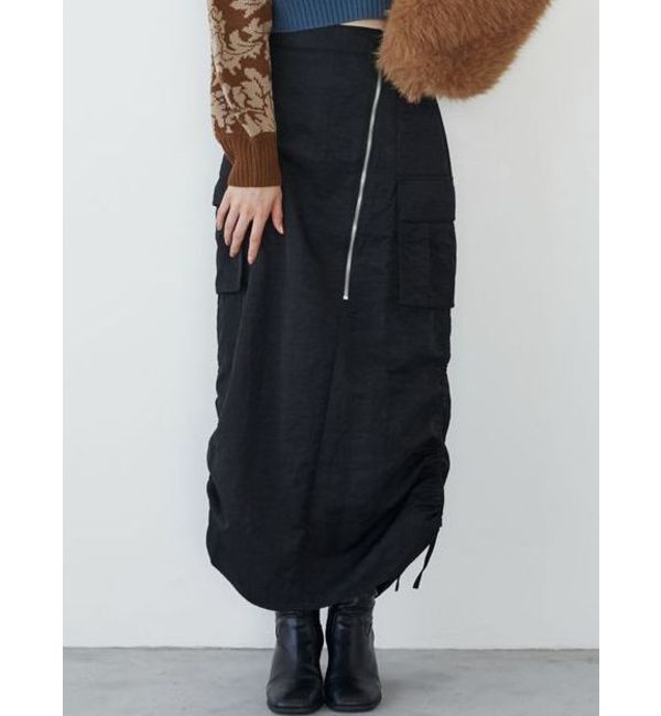 MURUA「シャイニーカーゴマキシスカート」|スカート|ブラック