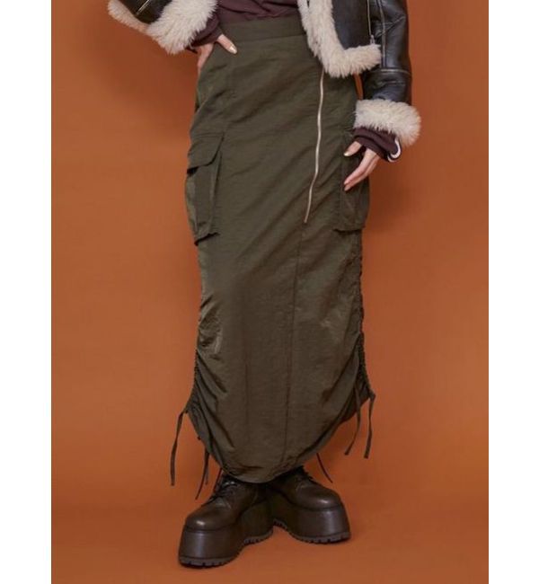 MURUA「シャイニーカーゴマキシスカート」|スカート|カーキ