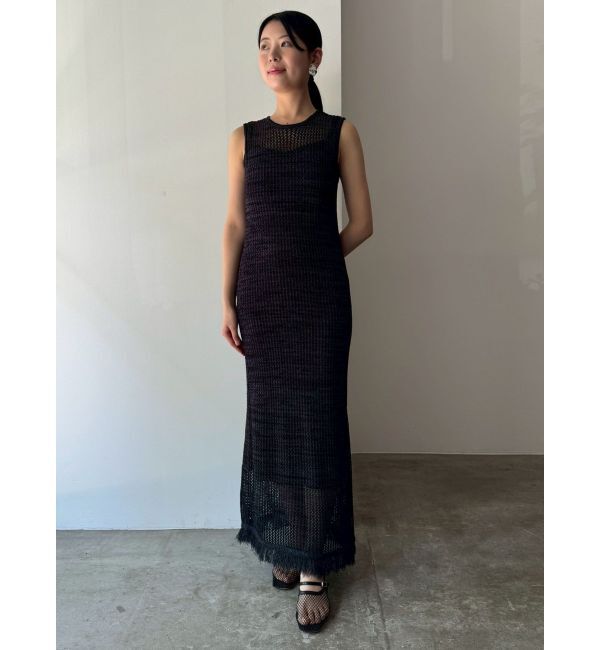 LAGUNAMOON「メッシュフリンジニットワンピース」|ワンピース|