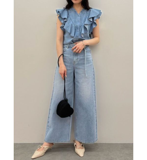 LAGUNAMOON「【Leeコラボ】ハイライズセミワイドパンツ」|デニム|