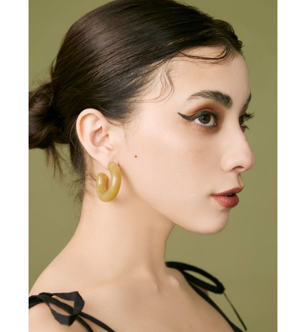 EVRIS「MARBLE HOOPピアス」|ピアス|グリーン