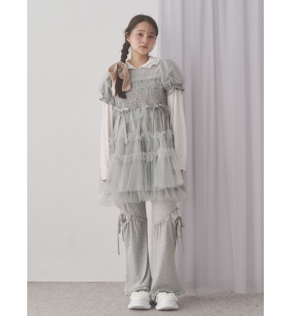 merry jenny「チュールパフスリーブミニワンピース」|ワンピース|