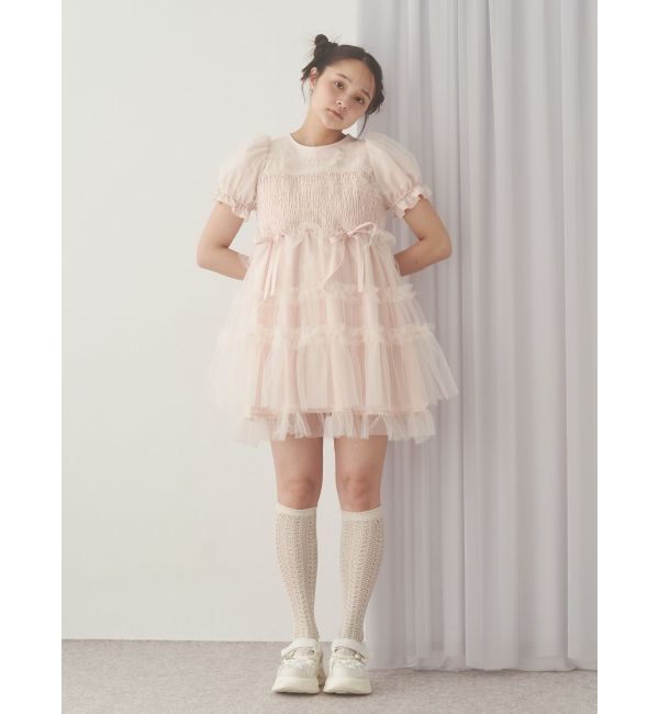 merry jenny「チュールパフスリーブミニワンピース」|ワンピース|