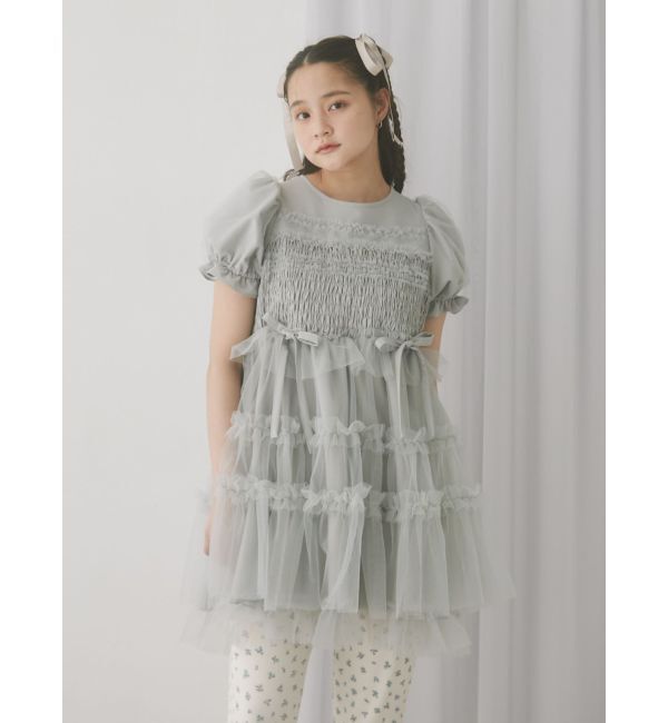 merry jenny「チュールパフスリーブミニワンピース」|ワンピース|