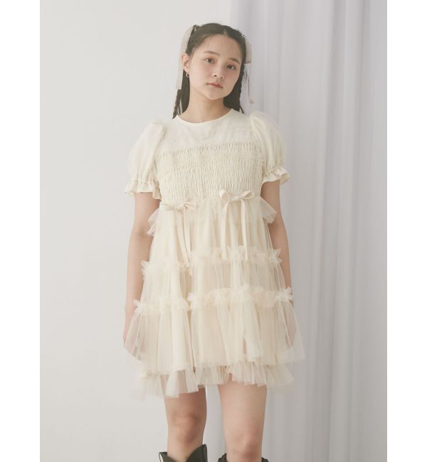 merry jenny「チュールパフスリーブミニワンピース」|ワンピース|