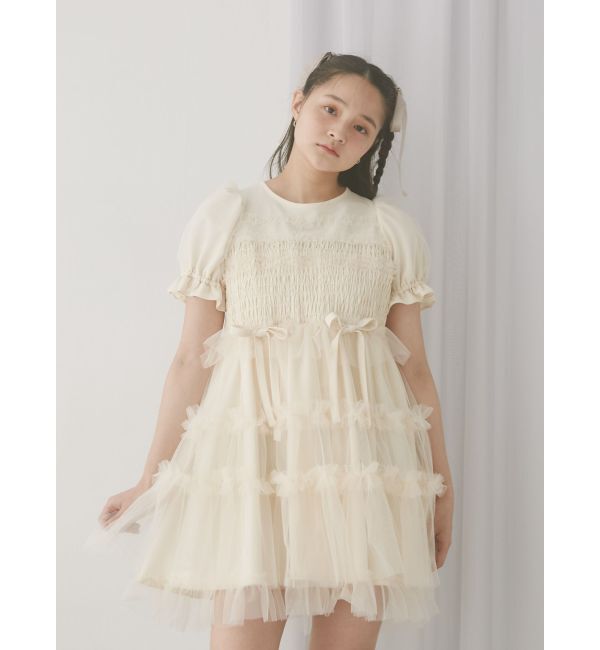 merry jenny「チュールパフスリーブミニワンピース」|ワンピース|