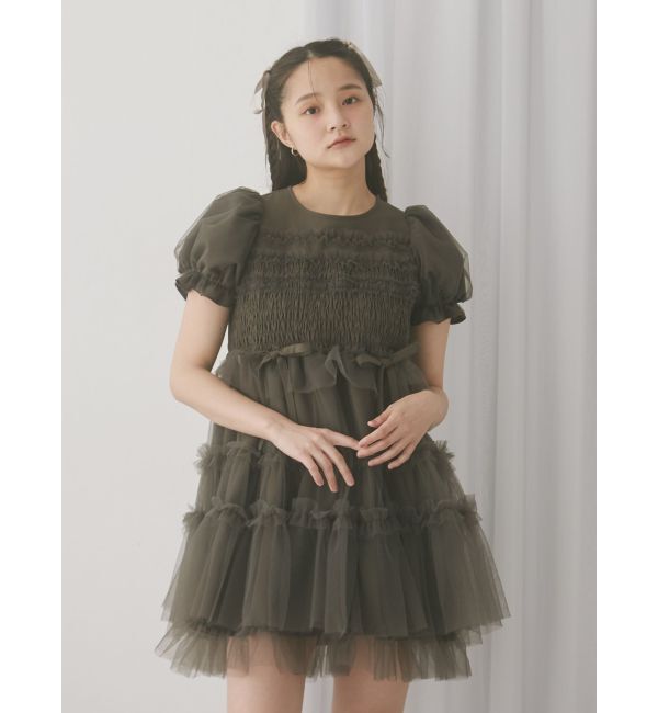 merry jenny「チュールパフスリーブミニワンピース」|ワンピース|