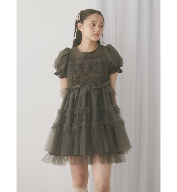 merry jenny「チュールパフスリーブミニワンピース」|ワンピース|
