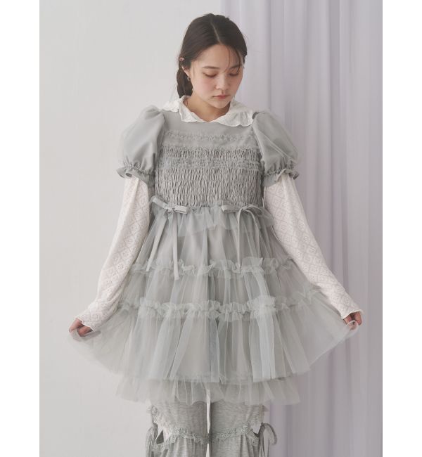 merry jenny「チュールパフスリーブミニワンピース」|ワンピース|