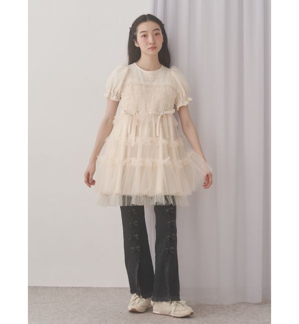 merry jenny「チュールパフスリーブミニワンピース」|ワンピース|