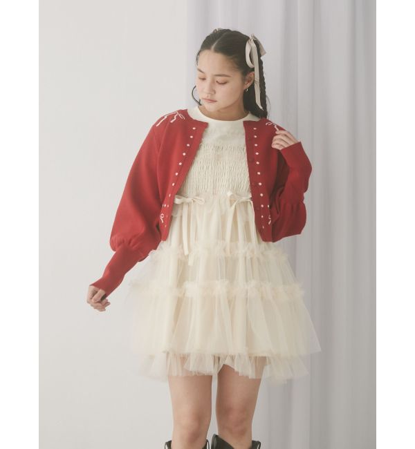 merry jenny「チュールパフスリーブミニワンピース」|ワンピース|