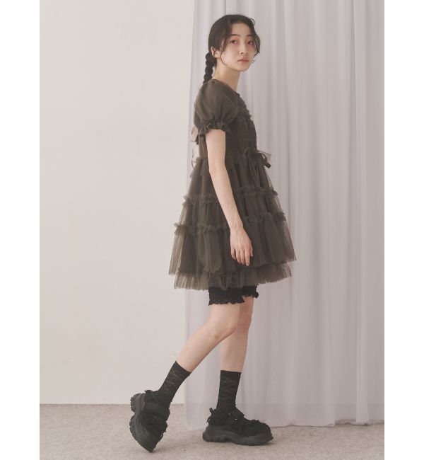 merry jenny「チュールパフスリーブミニワンピース」|ワンピース|