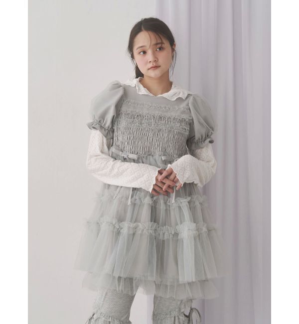 merry jenny「チュールパフスリーブミニワンピース」|ワンピース|