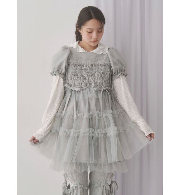 merry jenny「チュールパフスリーブミニワンピース」|ワンピース|