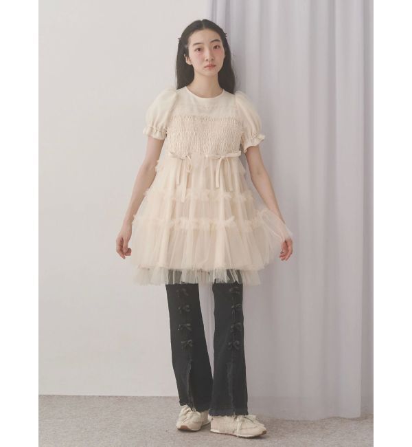 merry jenny「チュールパフスリーブミニワンピース」|ワンピース|