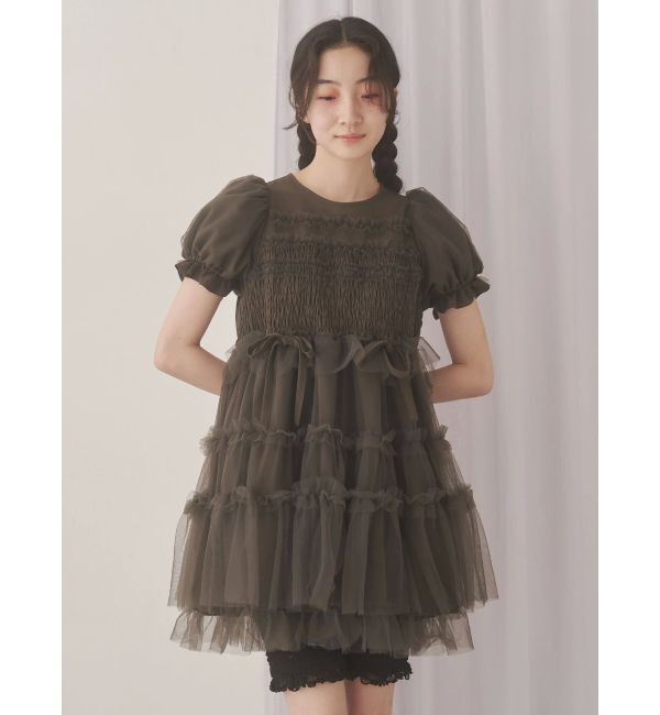 merry jenny「チュールパフスリーブミニワンピース」|ワンピース|