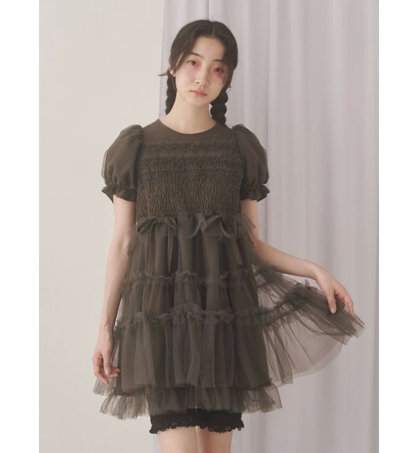 merry jenny「チュールパフスリーブミニワンピース」|ワンピース|