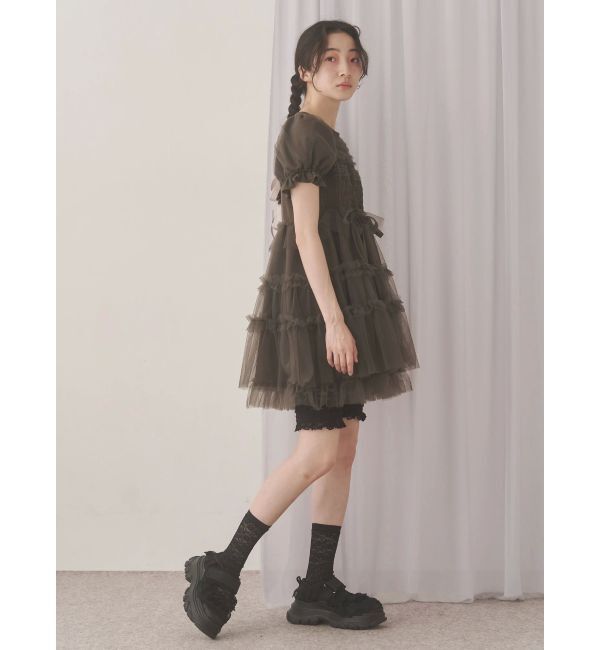 merry jenny「チュールパフスリーブミニワンピース」|ワンピース|