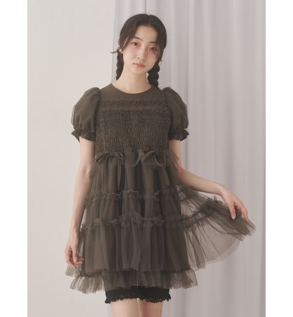 merry jenny「チュールパフスリーブミニワンピース」|ワンピース|