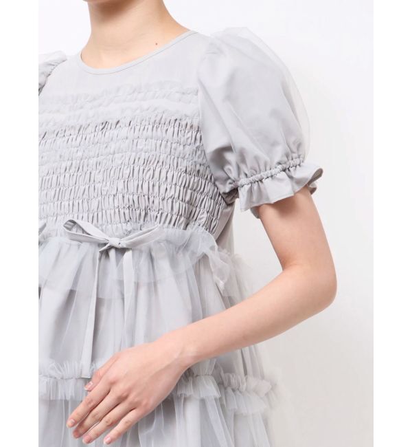 merry jenny「チュールパフスリーブミニワンピース」|ワンピース|