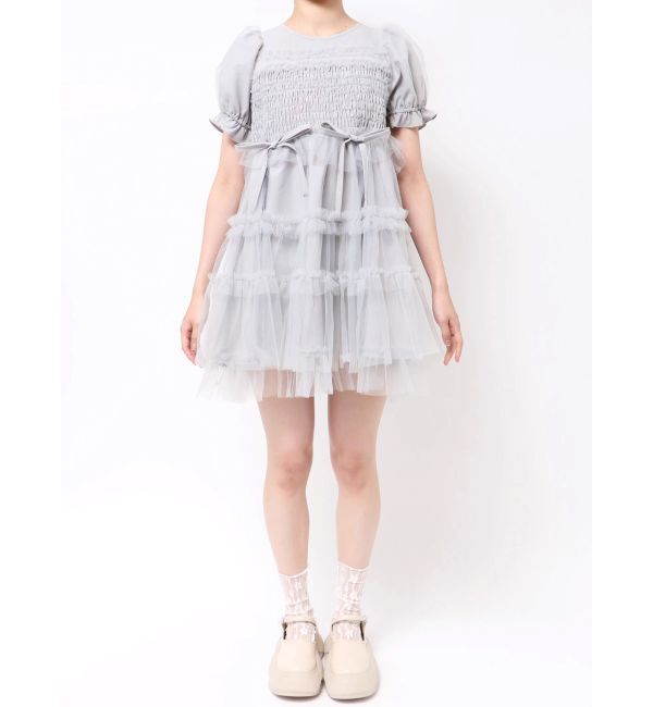 merry jenny「チュールパフスリーブミニワンピース」|ワンピース|