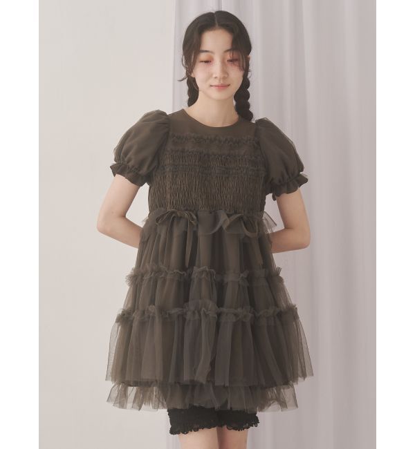 merry jenny「チュールパフスリーブミニワンピース」|ワンピース|