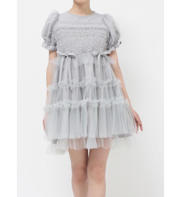 merry jenny「チュールパフスリーブミニワンピース」|ワンピース|