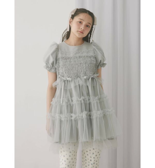 merry jenny「チュールパフスリーブミニワンピース」|ワンピース|