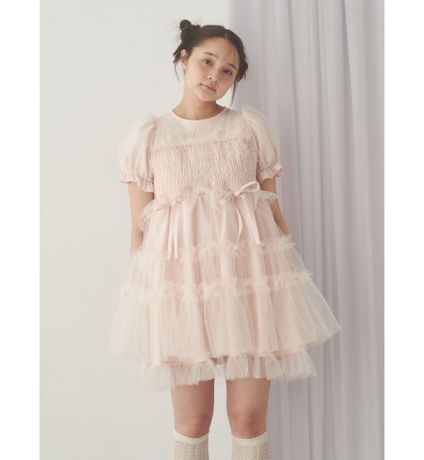 merry jenny「チュールパフスリーブミニワンピース」|ワンピース|