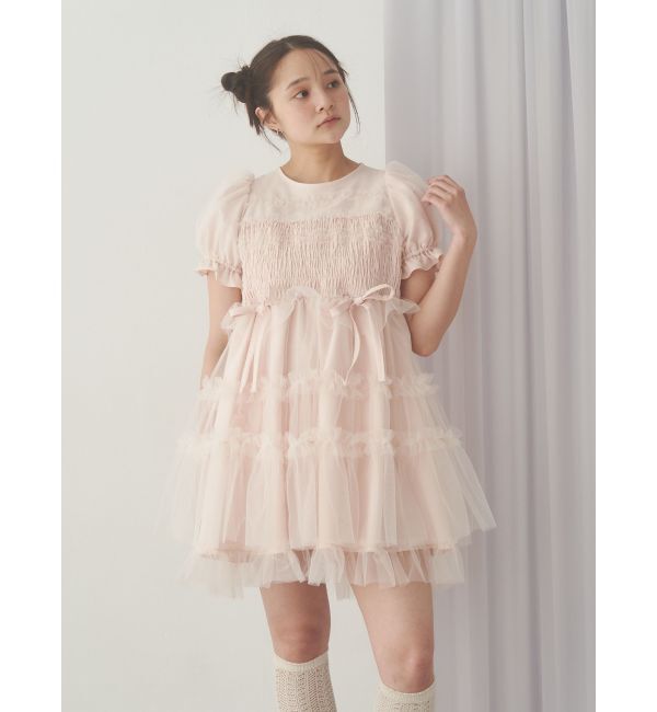 merry jenny「チュールパフスリーブミニワンピース」|ワンピース|
