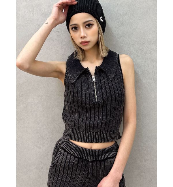 GYDA「ハーフZIPノースリブリーチポロニットトップス」|ニット・セーター|