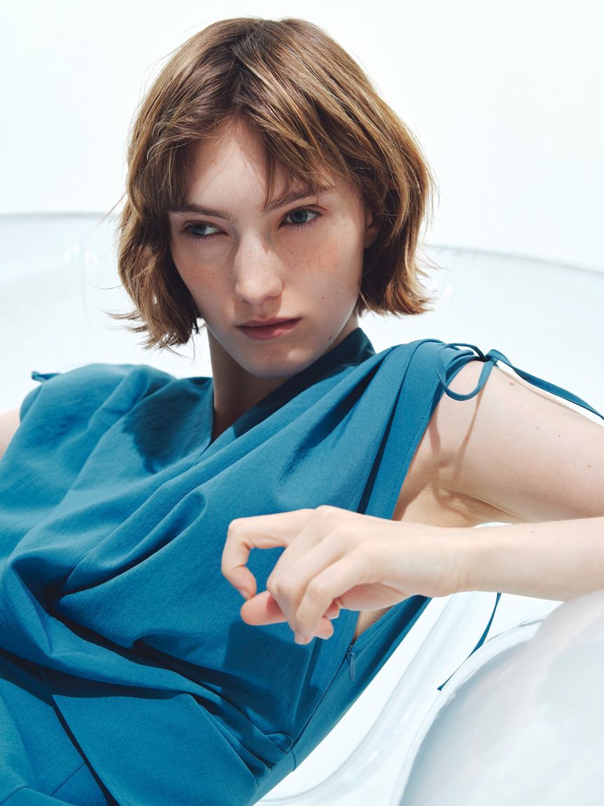 FRAY I.D「フロントノットドレス／ウォッシャブル・防シワ・接触冷感・吸水速乾」|ドレス|