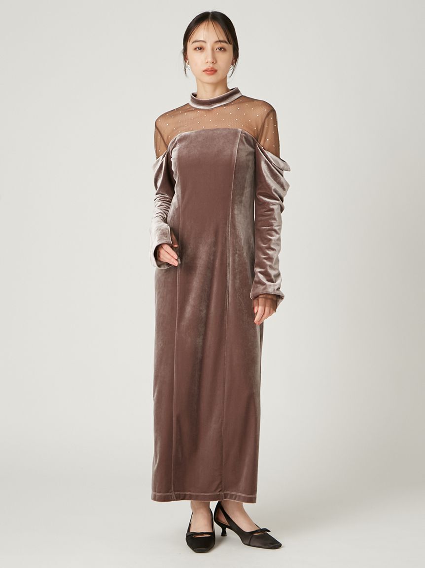 FRAY I.D「デコルテチュールベロアオフショルドレス」|ドレス|