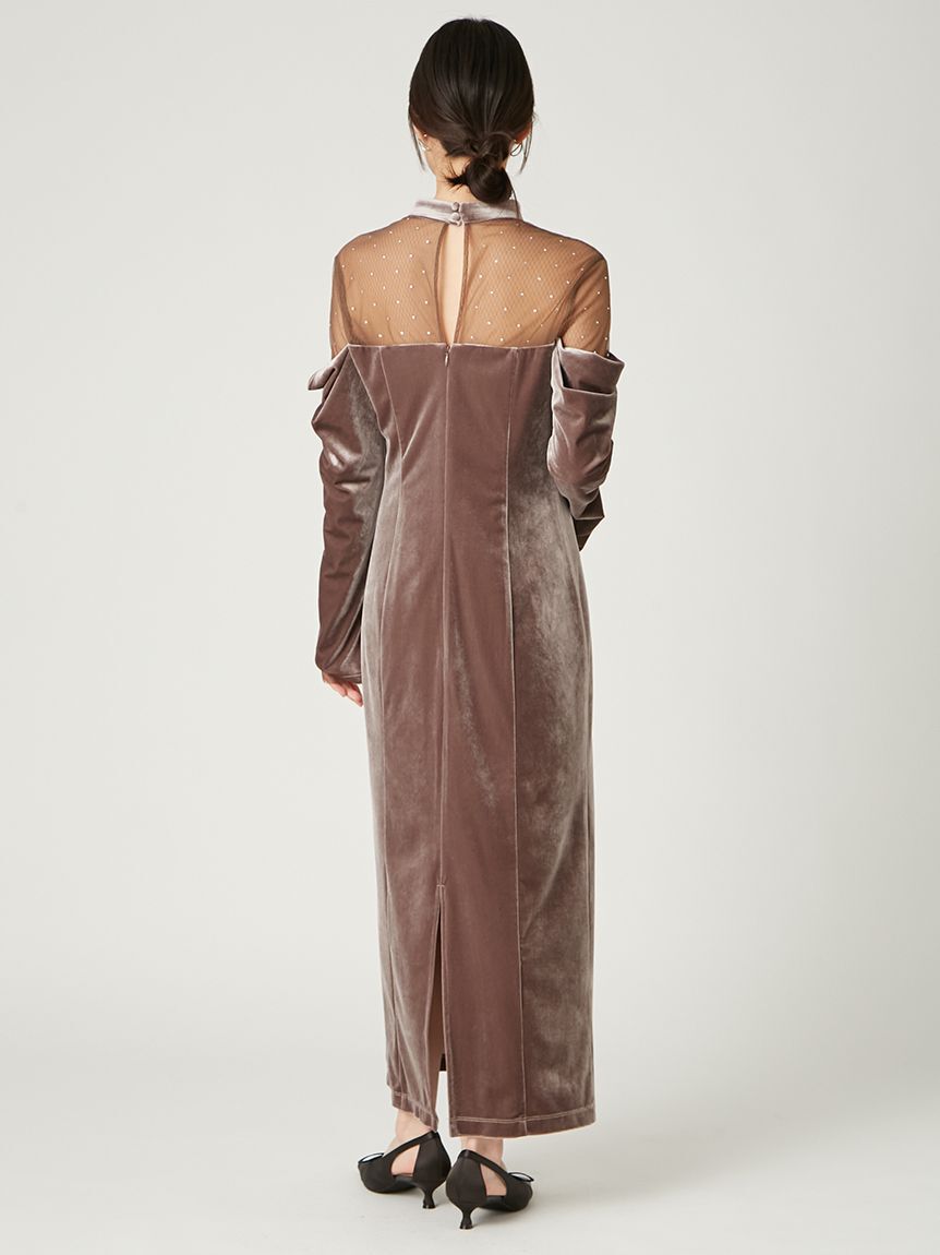 FRAY I.D「デコルテチュールベロアオフショルドレス」|ドレス|