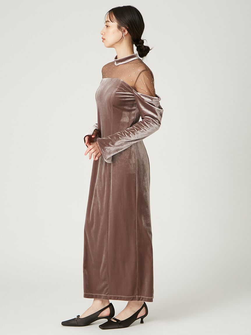 FRAY I.D「デコルテチュールベロアオフショルドレス」|ドレス|