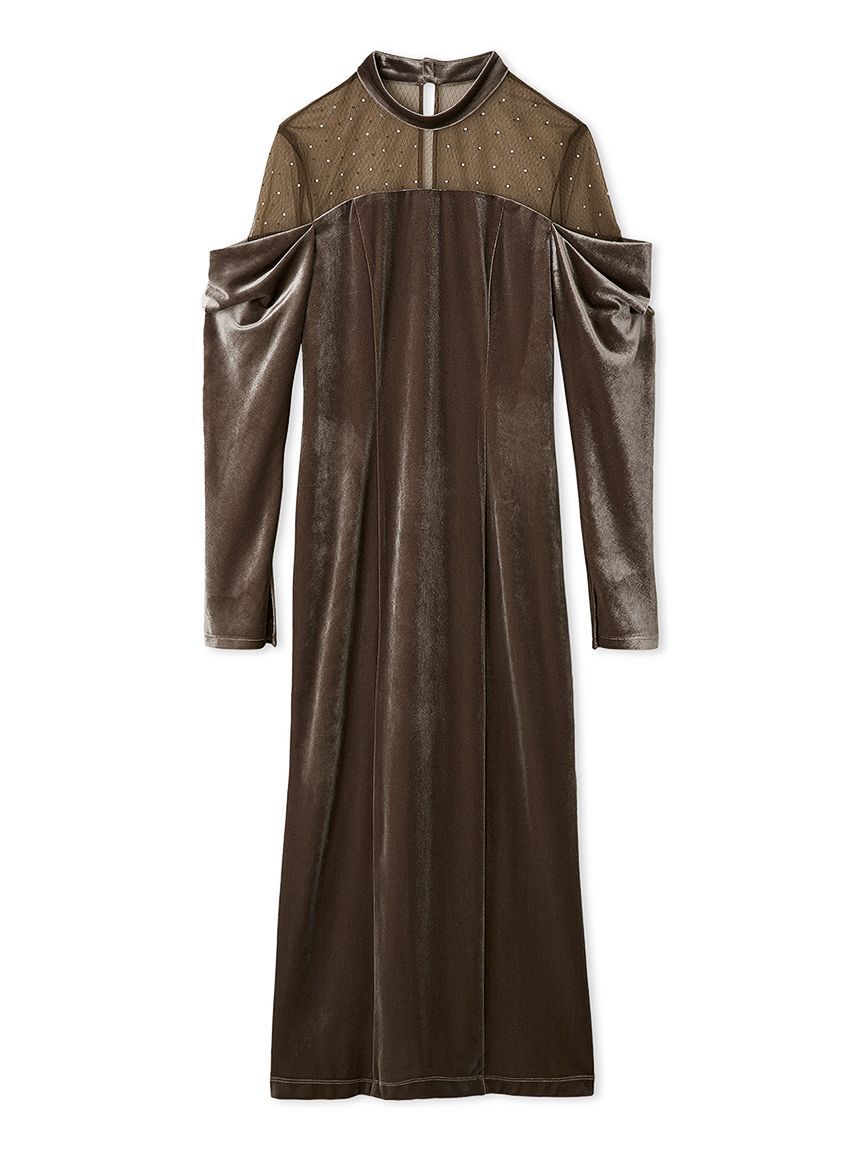 FRAY I.D「デコルテチュールベロアオフショルドレス」|ドレス|MOC