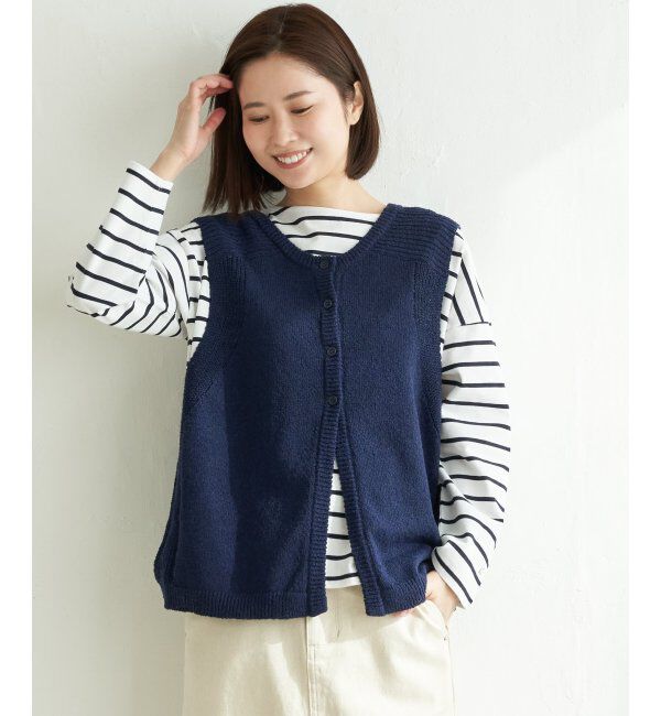 Lbc with Life「ミニブークレ2WAYベスト」|ニット・セーター|ネイビー