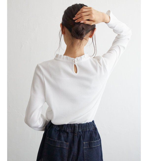 Lbc with Life「三角テレコ襟フリルロンT」|Tシャツ・カットソー|ホワイト