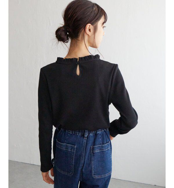 Lbc with Life「三角テレコ襟フリルロンT」|Tシャツ・カットソー|ブラック