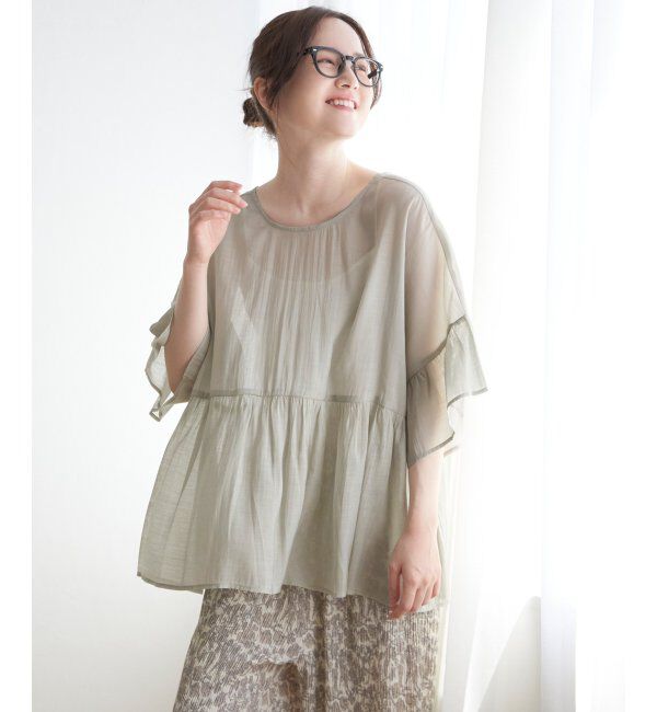 Lbc with Life「シアー2WAYリボンフレアブラウス」|シャツ・ブラウス|ライトグレイ