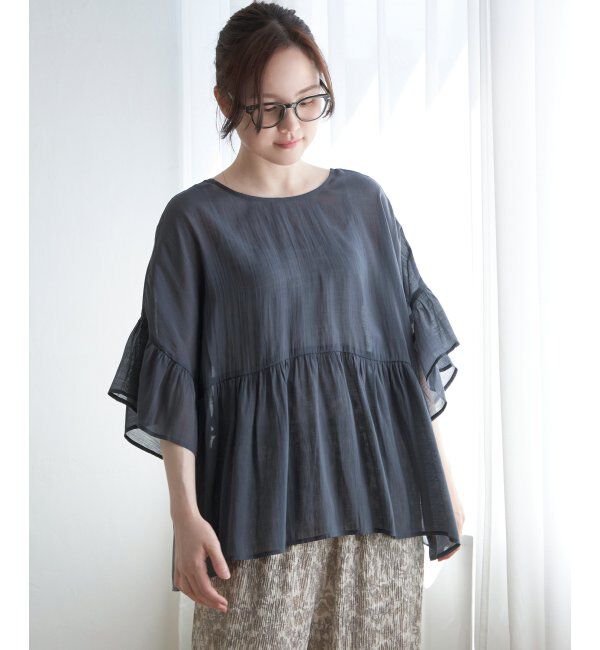Lbc with Life「シアー2WAYリボンフレアブラウス」|シャツ・ブラウス|チャコール