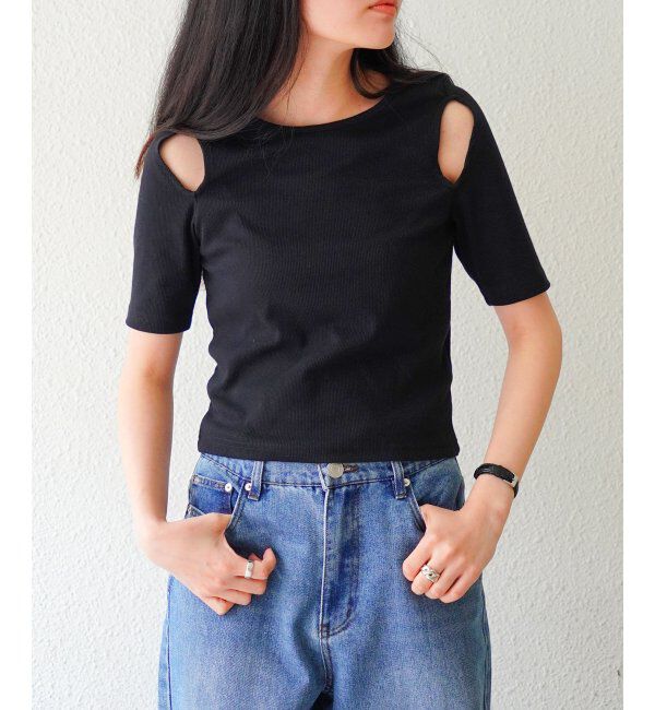 VENCE share style「カットアウトテレコトップス」|Tシャツ・カットソー|