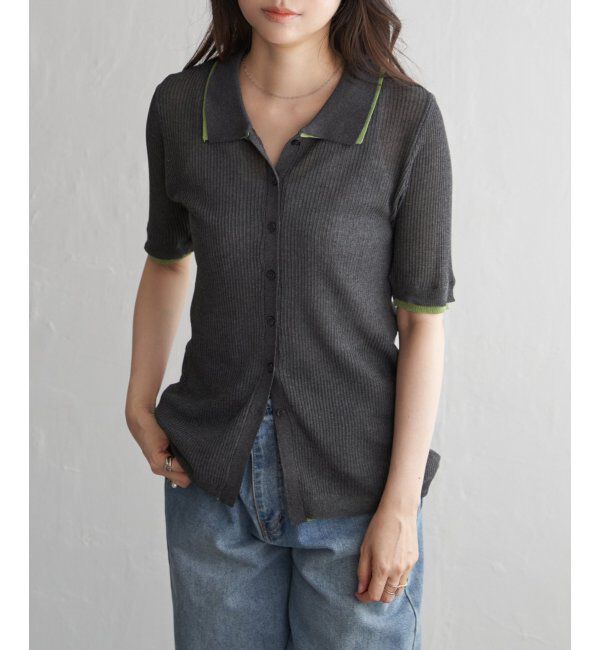 VENCE share style「麻タッチ襟付きカーディガン」|カーディガン|