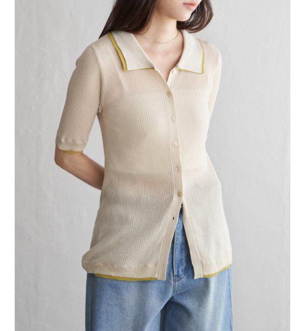 VENCE share style「麻タッチ襟付きカーディガン」|カーディガン|