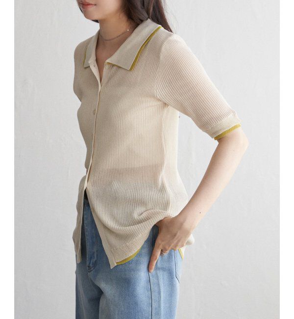 VENCE share style「麻タッチ襟付きカーディガン」|カーディガン|